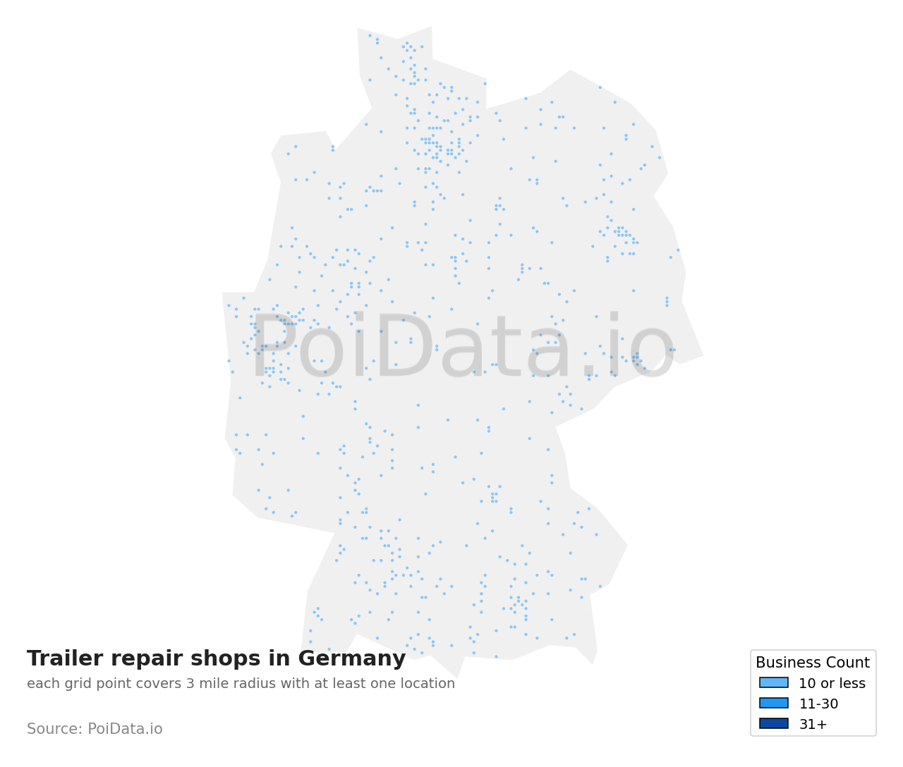 Trailer repair shop density map for Germany