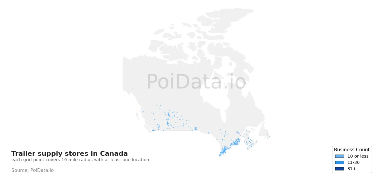 Trailer supply store density map for Canada