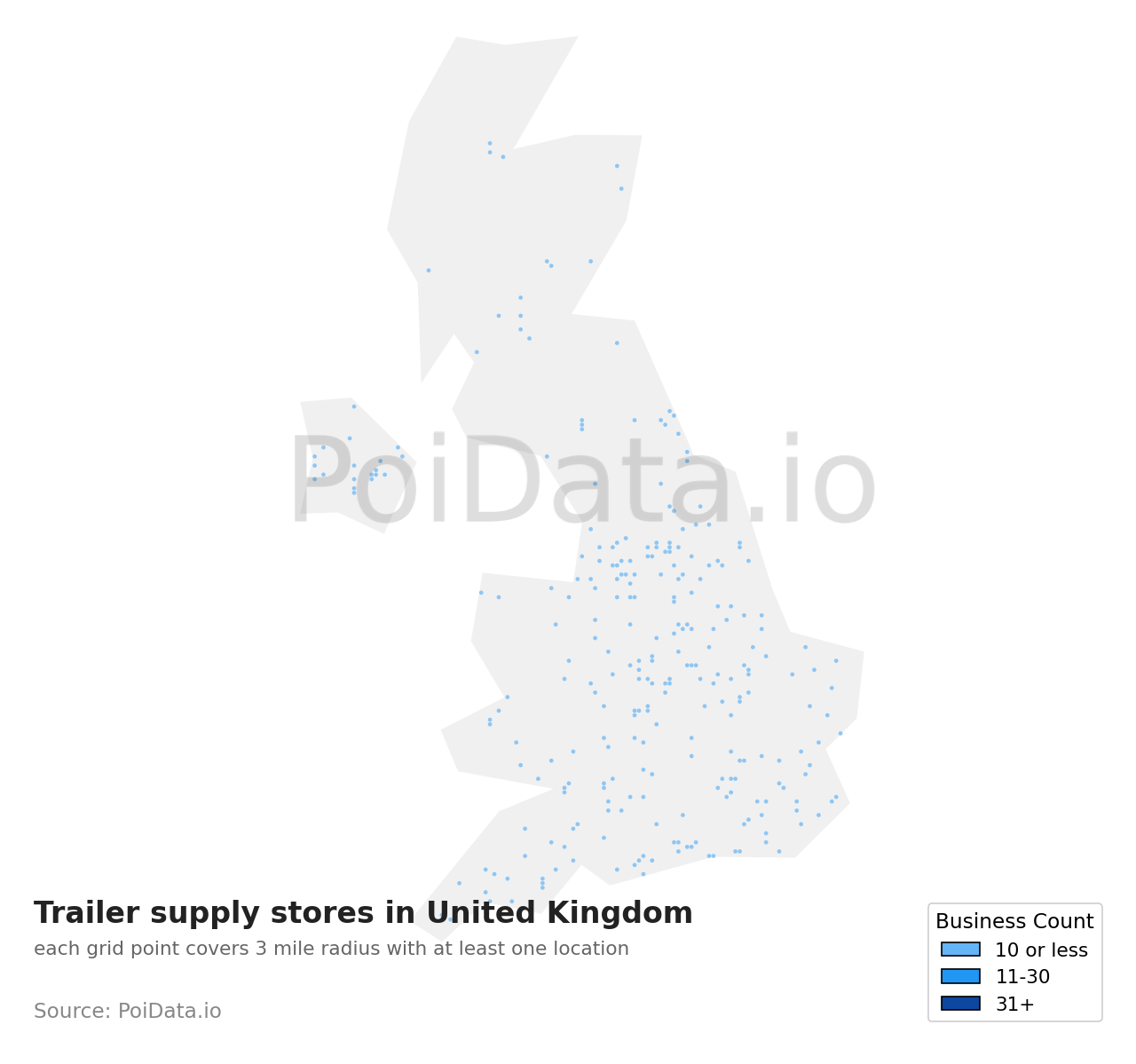 Trailer supply store density map for United Kingdom