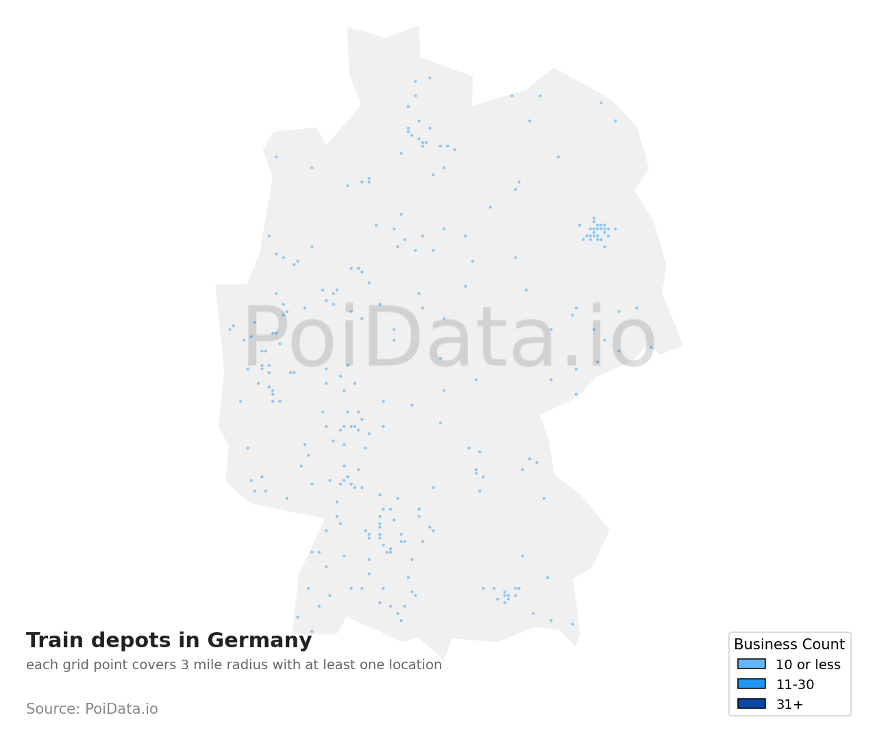 Train depot density map for Germany