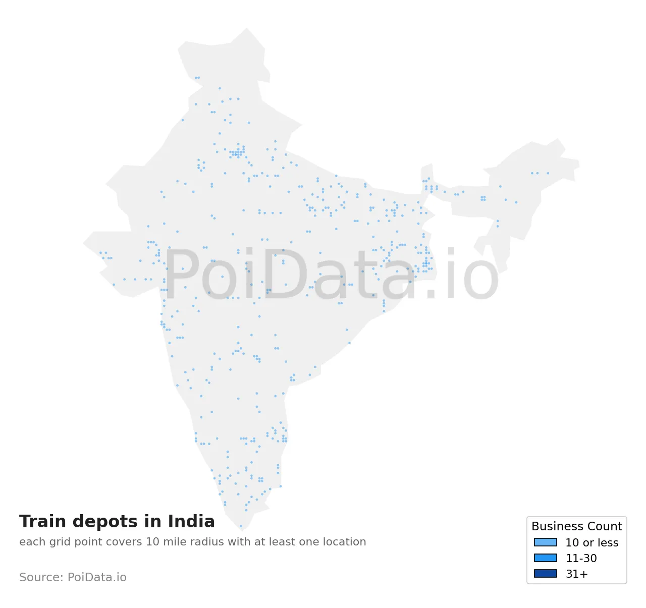 Train depot density map for India