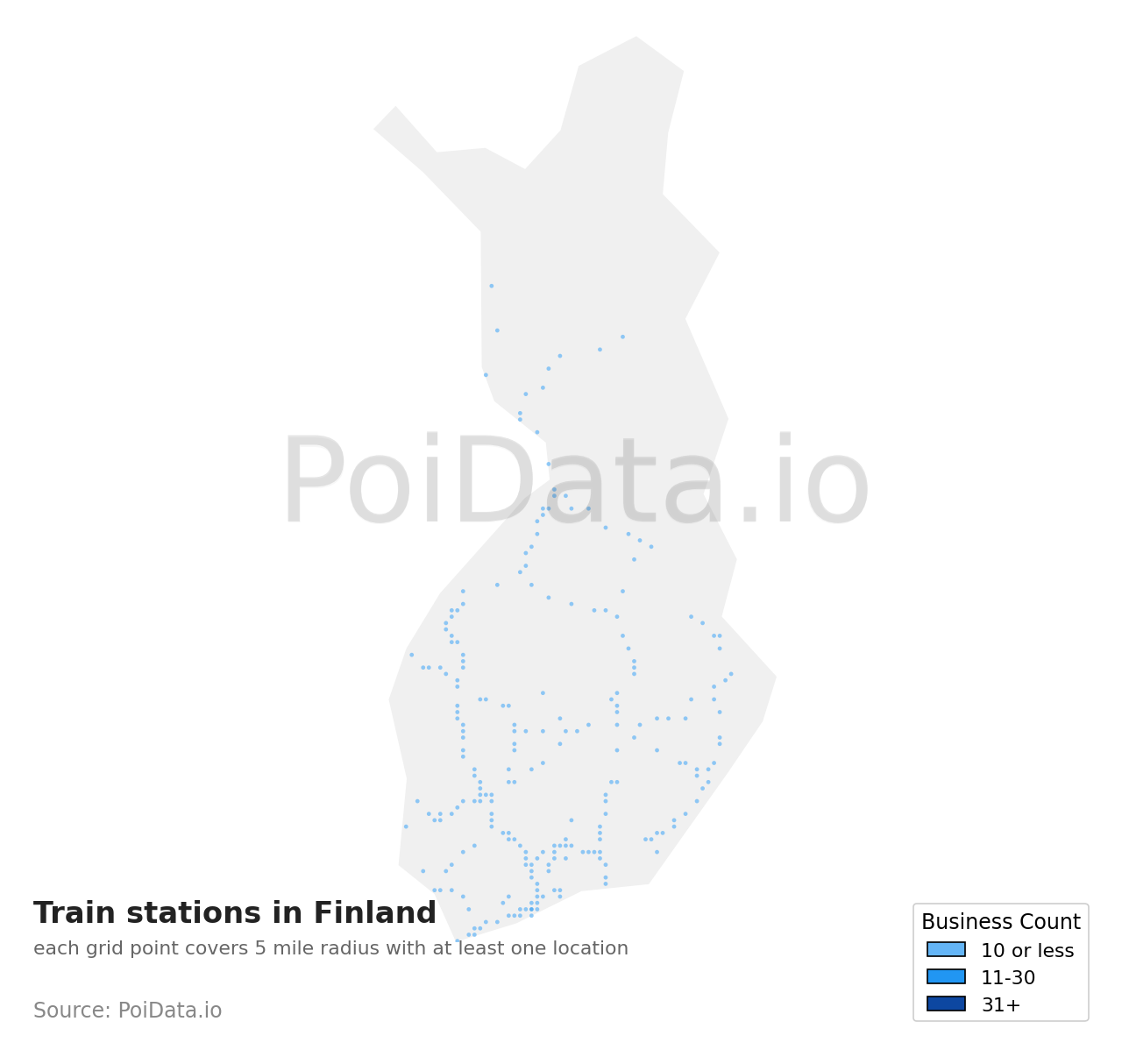 Train station density map for Finland