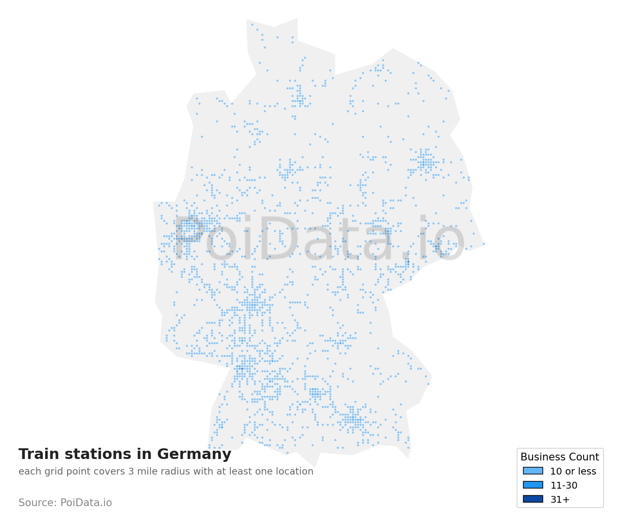 Train station density map for Germany