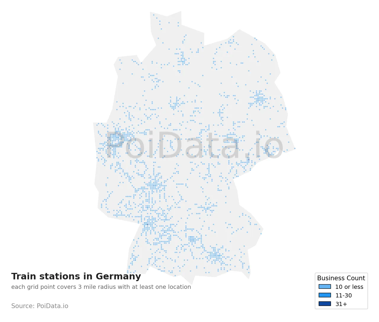 Train station density map for Germany