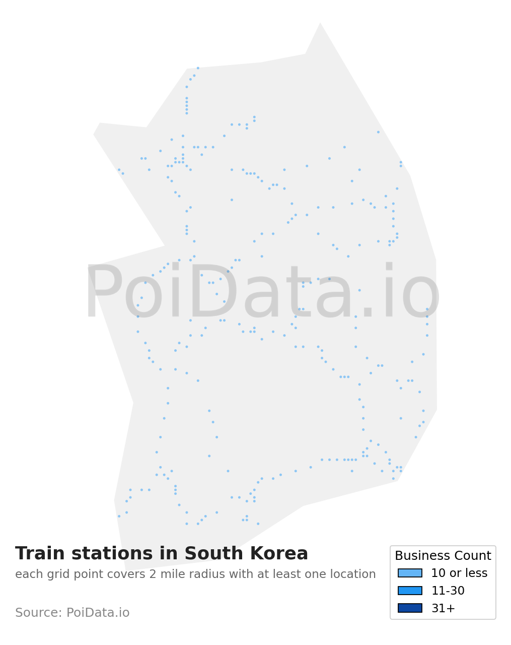 Train station density map for South Korea