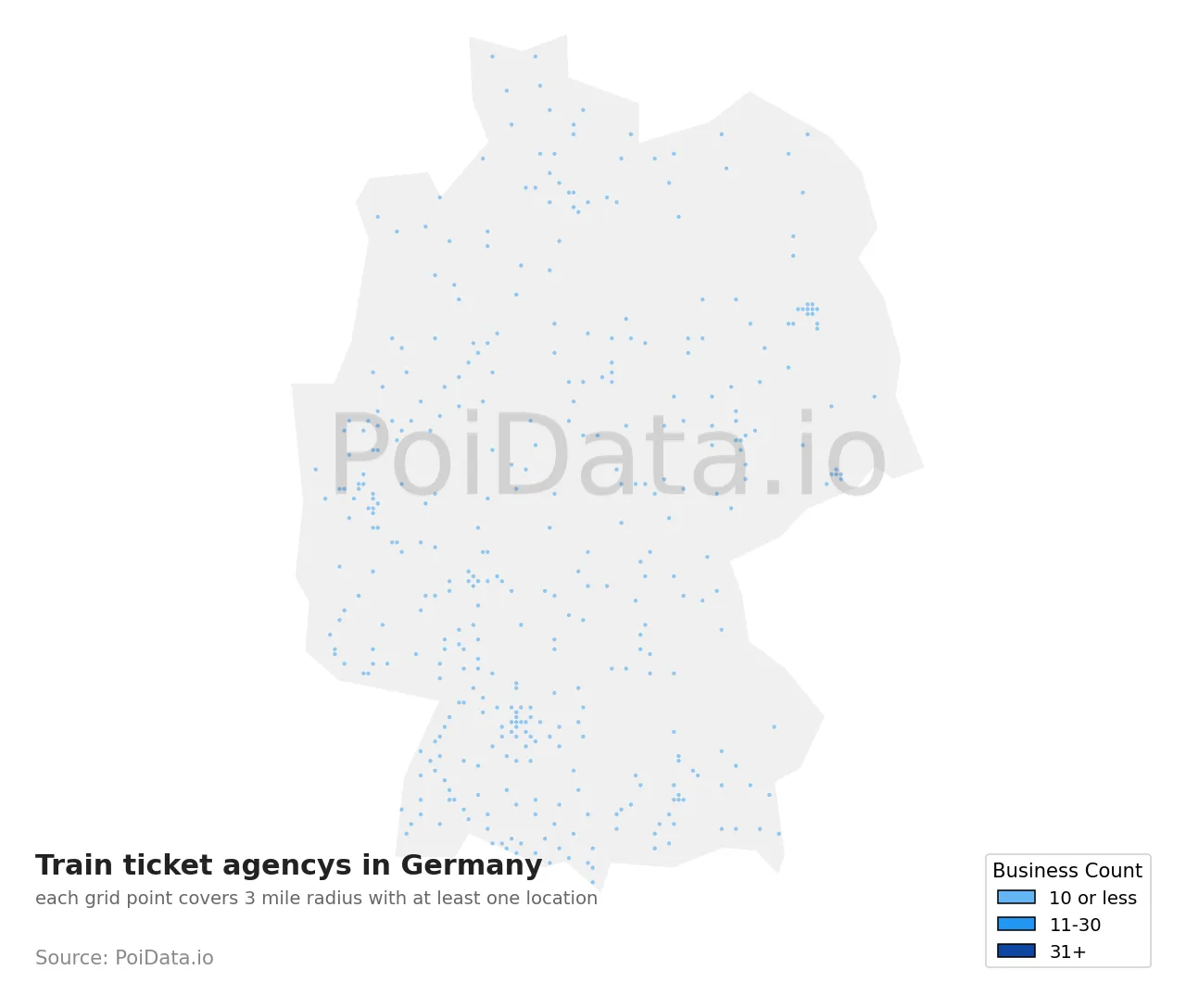 Train ticket agency density map for Germany