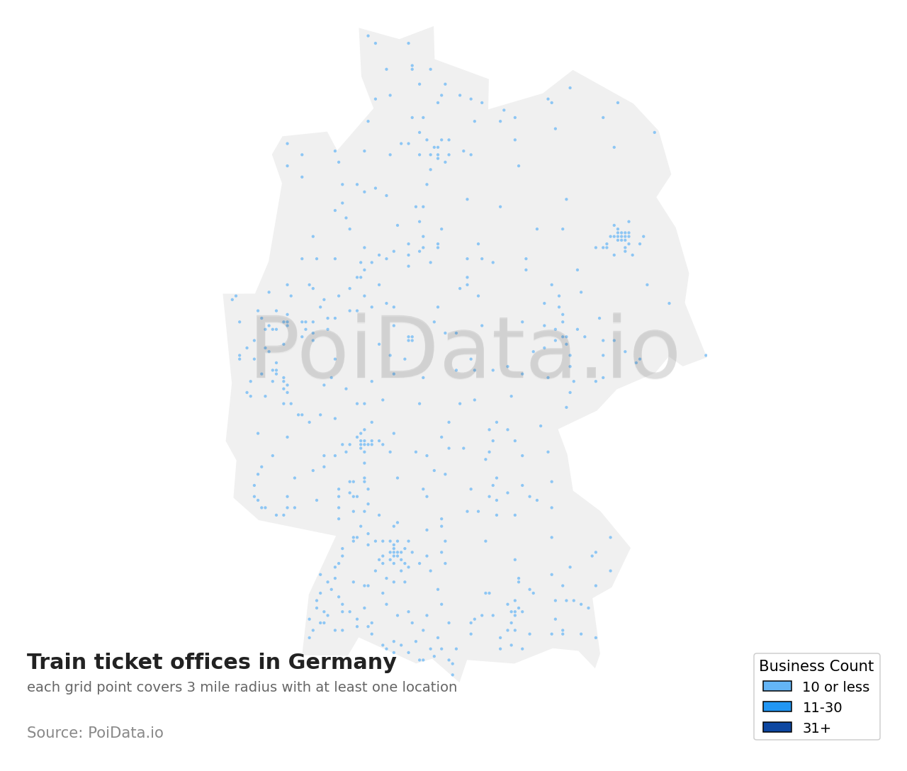Train ticket office density map for Germany