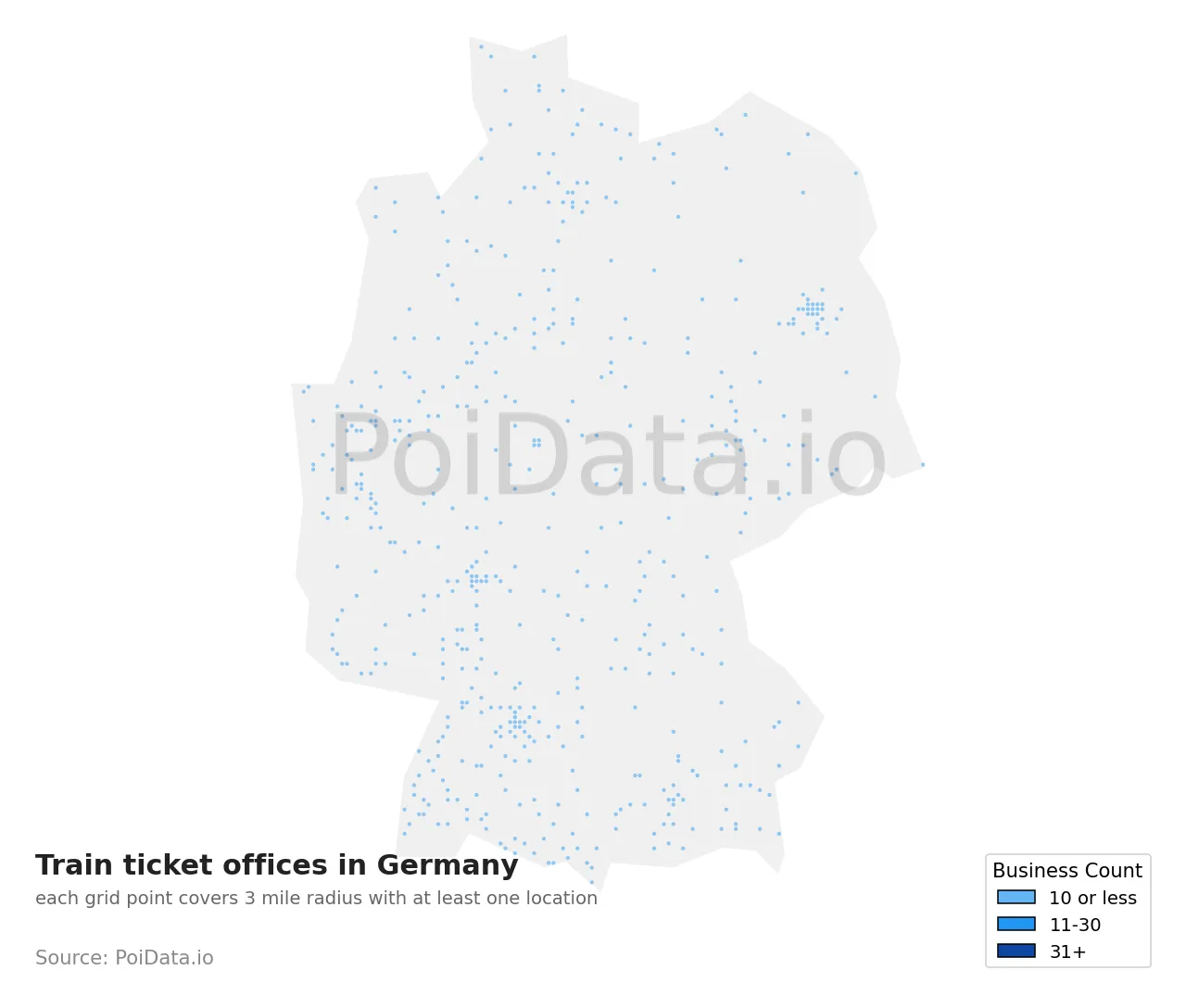 Train ticket office density map for Germany