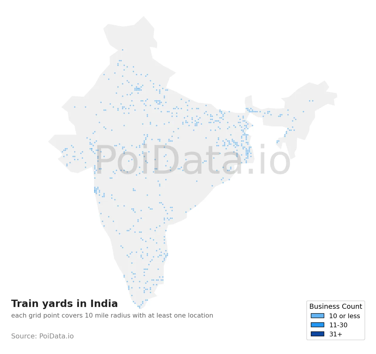 Train yard density map for India
