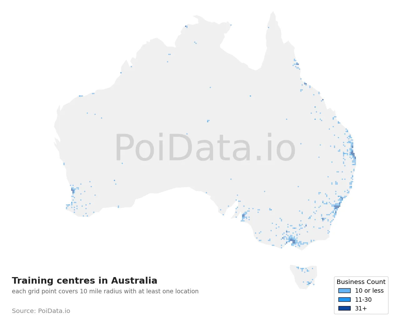 Training centre density map for Australia