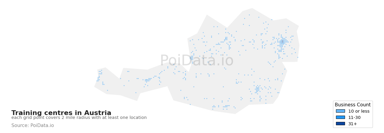Training centre density map for Austria