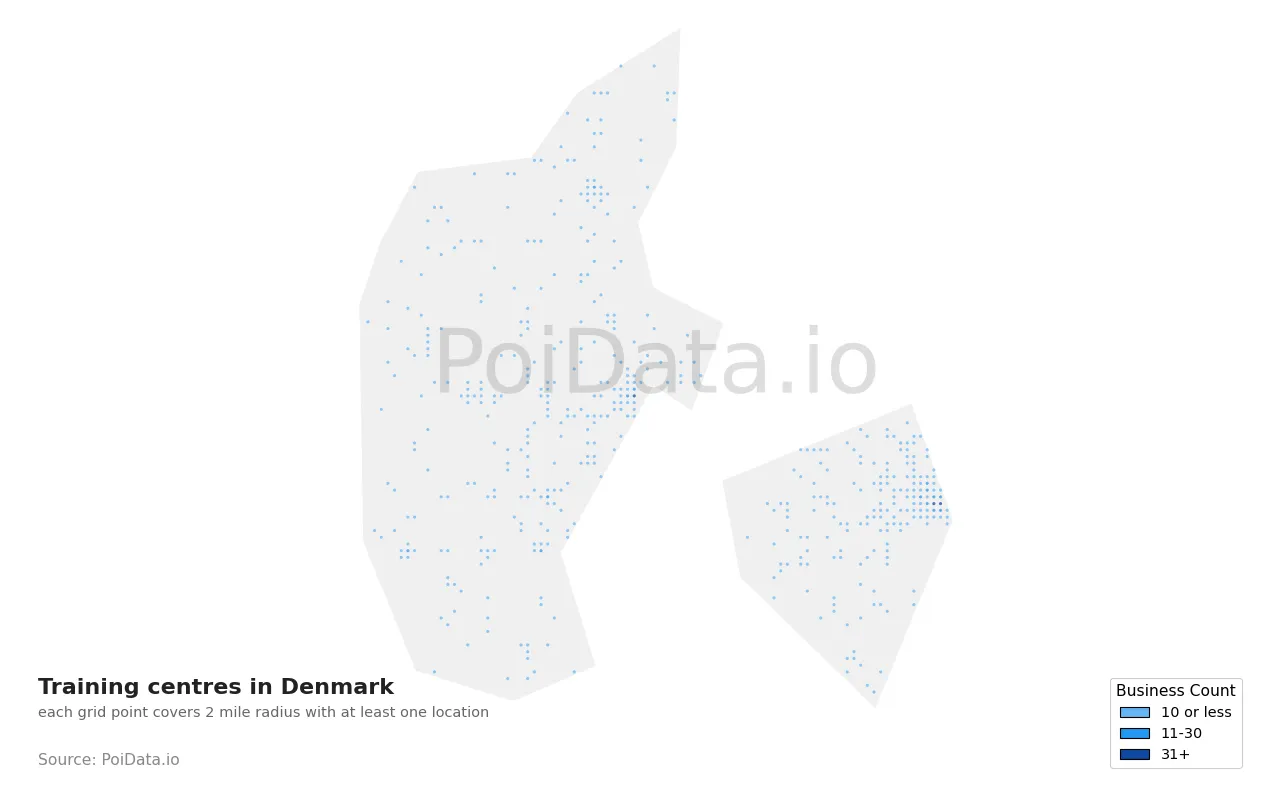 Training centre density map for Denmark