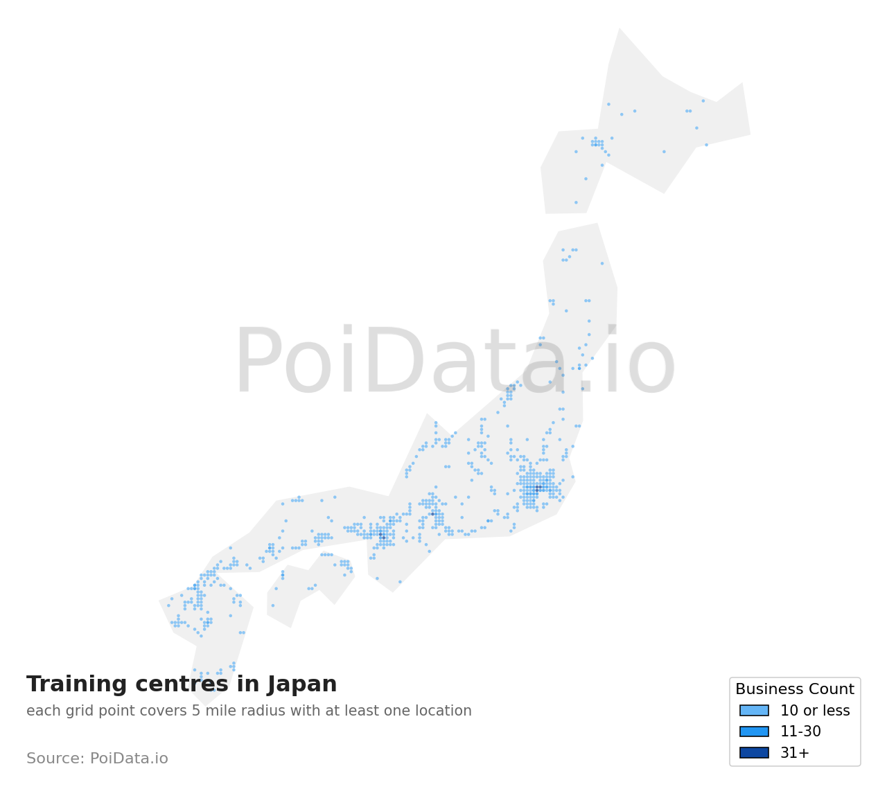 Training centre density map for Japan