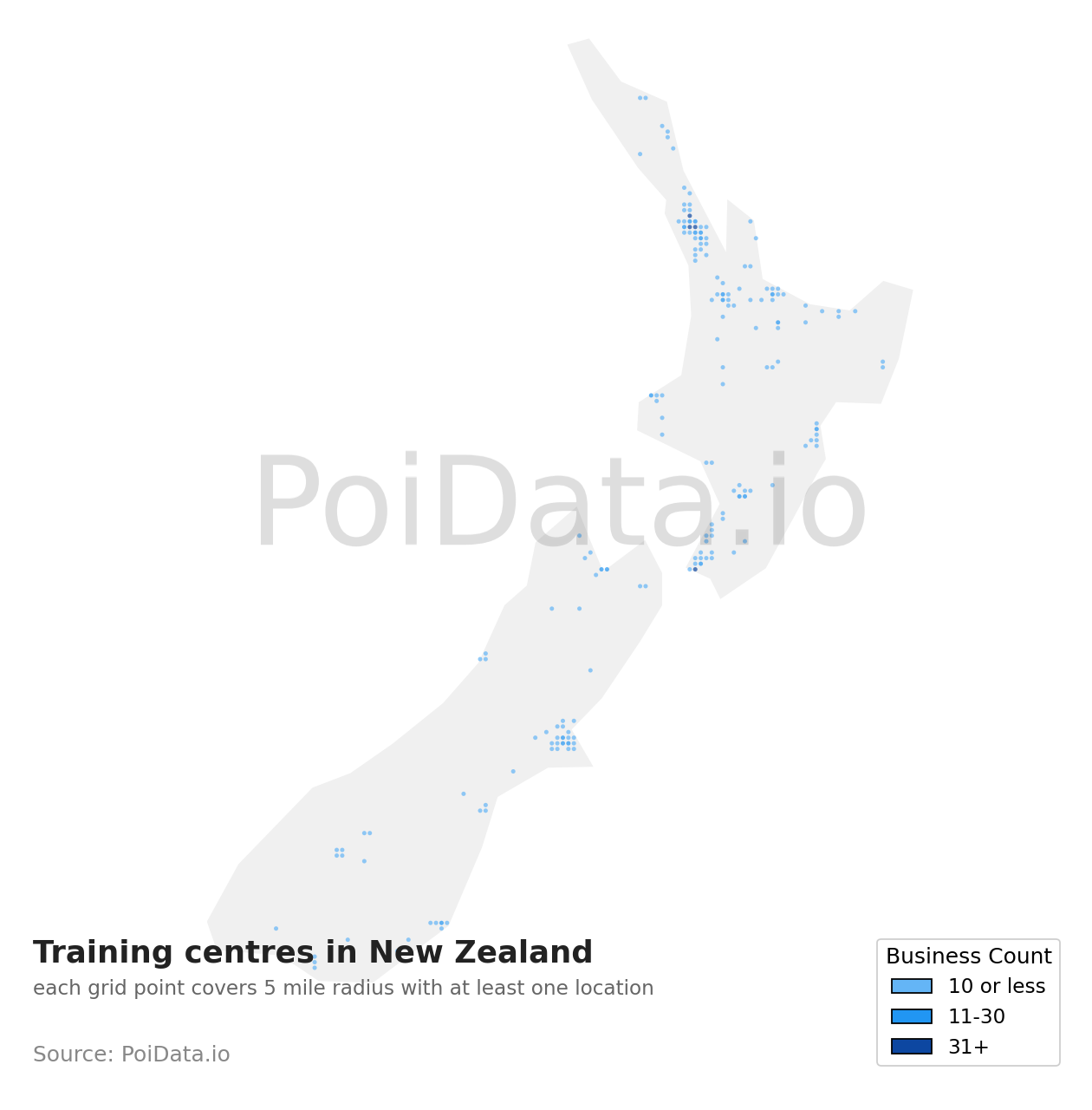 Training centre density map for New Zealand
