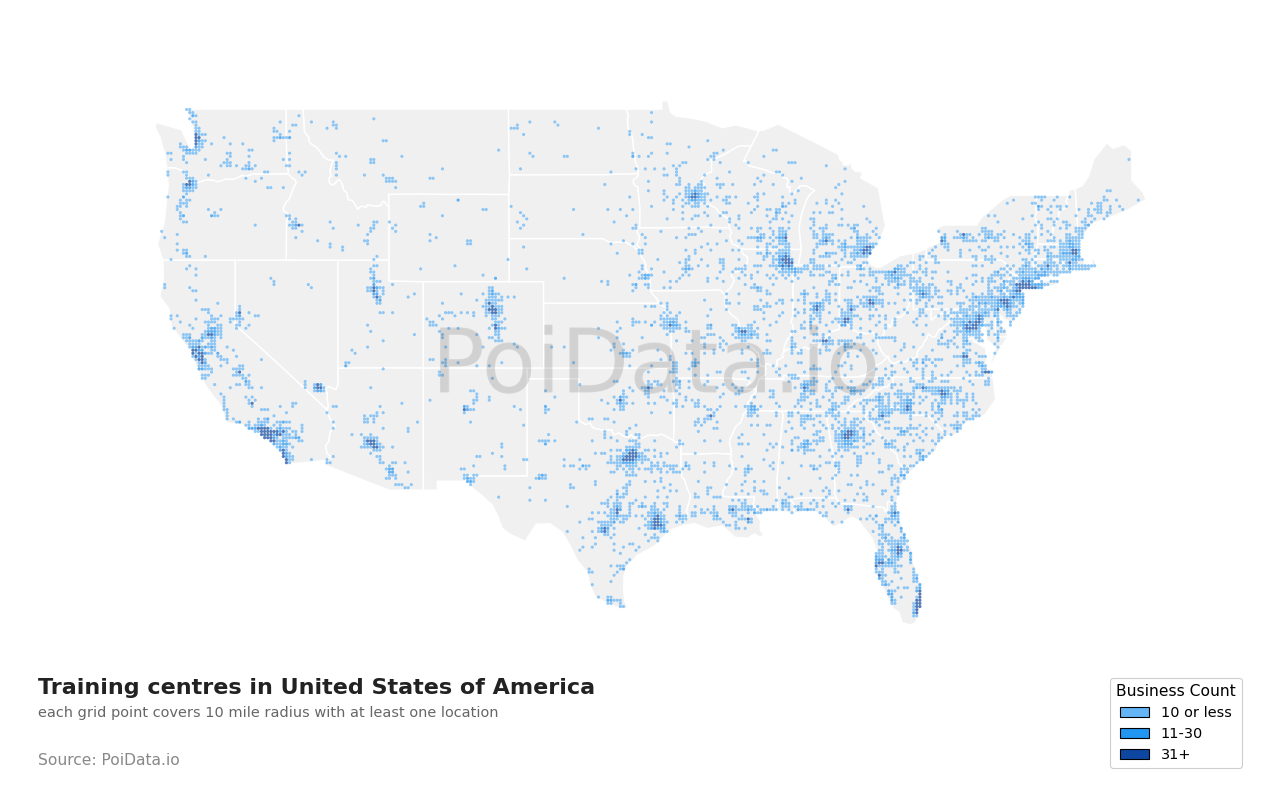 Training centre density map for Arizona, United States