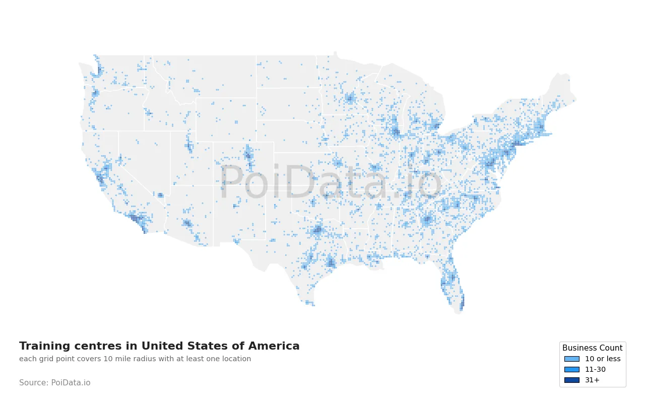 Training centre density map for United States