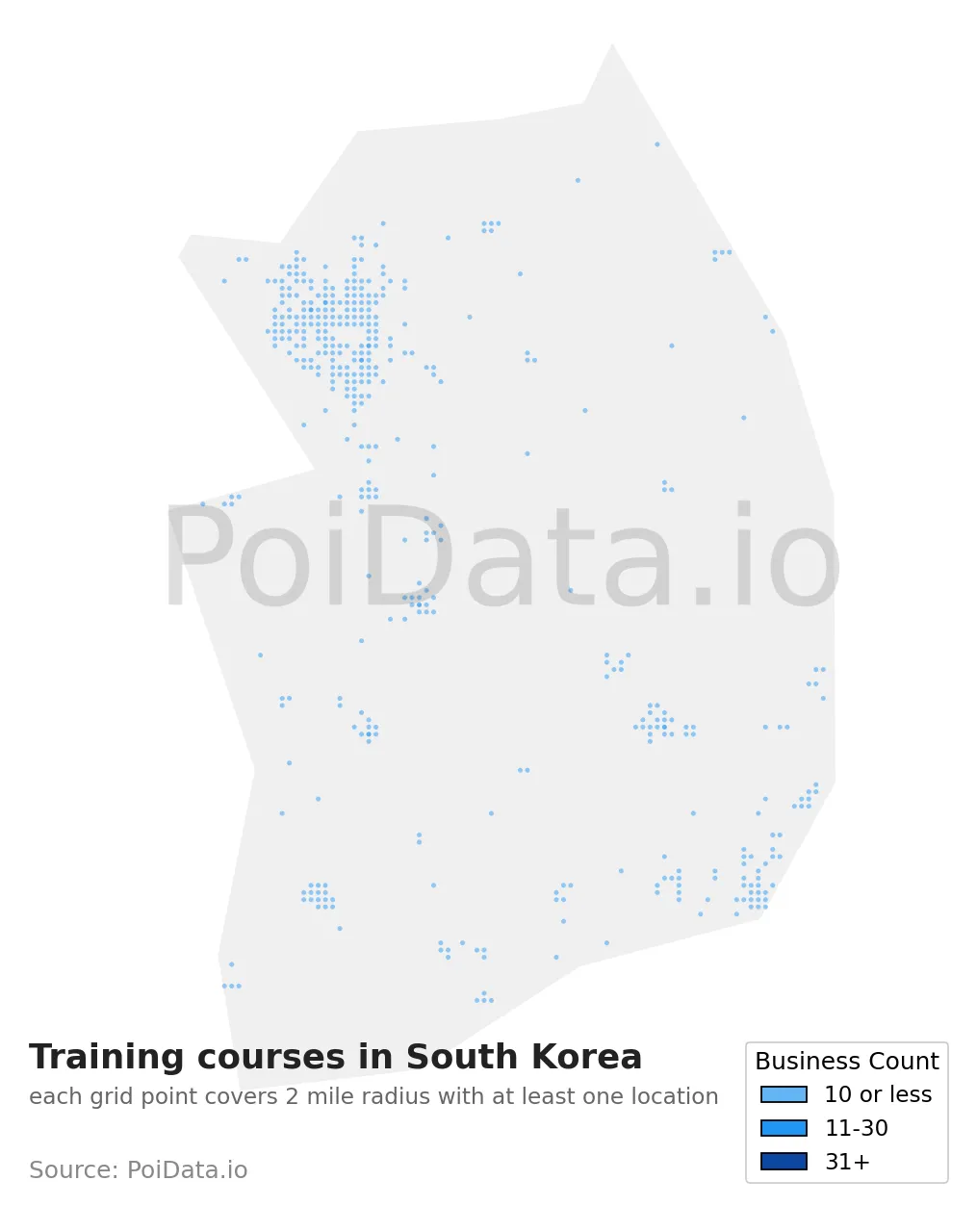 Training courses density map for South Korea