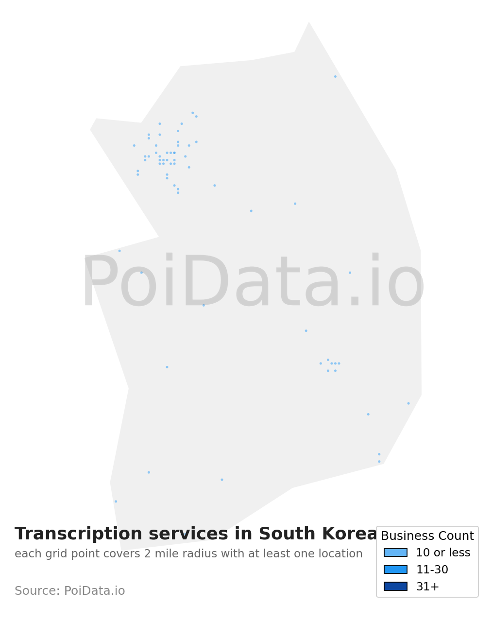 Transcription service density map for South Korea