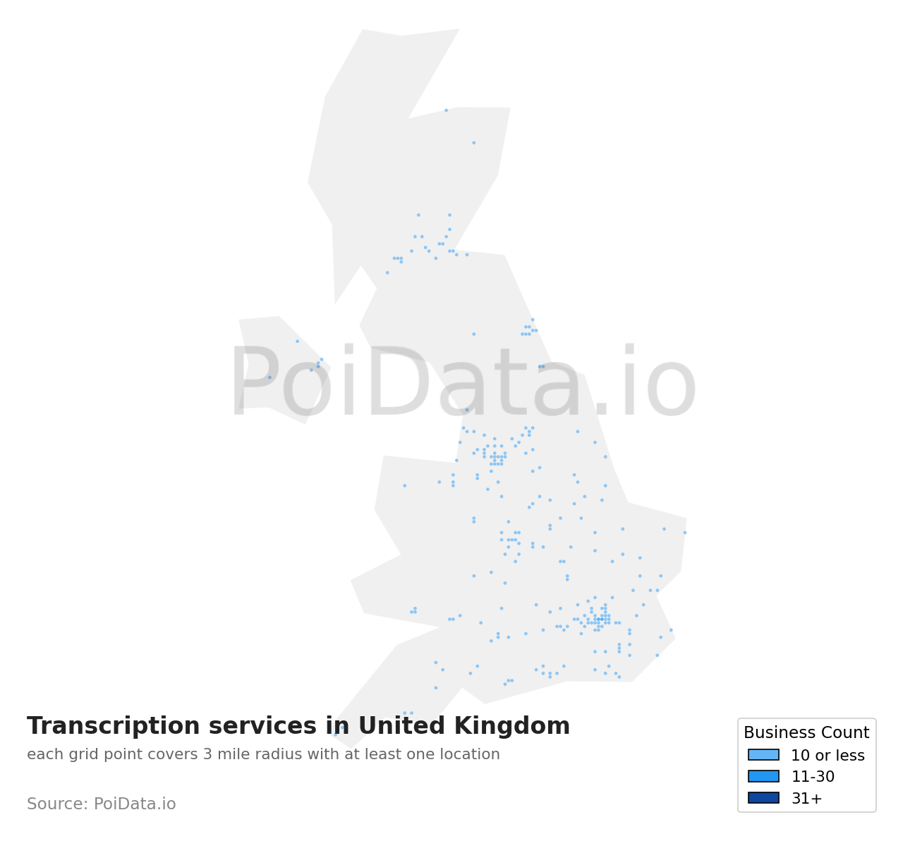 Transcription service density map for United Kingdom