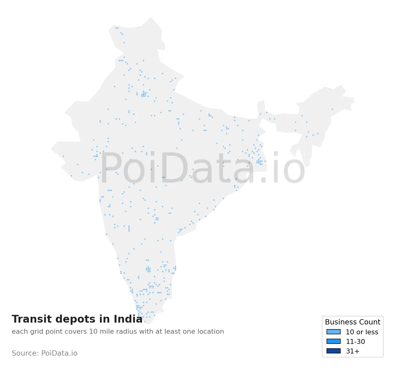 Transit depot density map for India