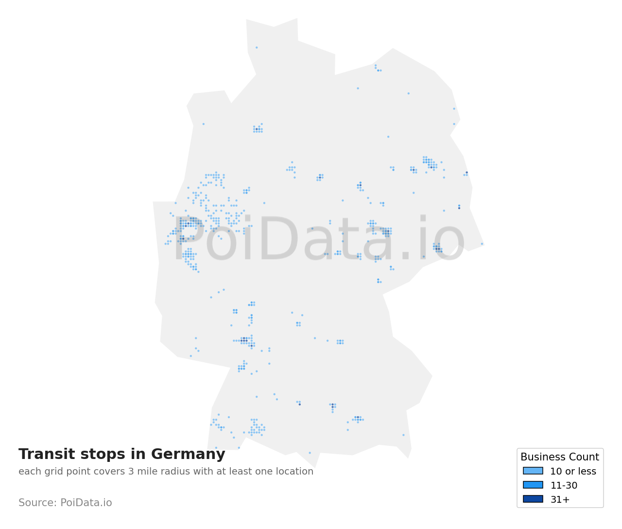 Transit stop density map for Germany
