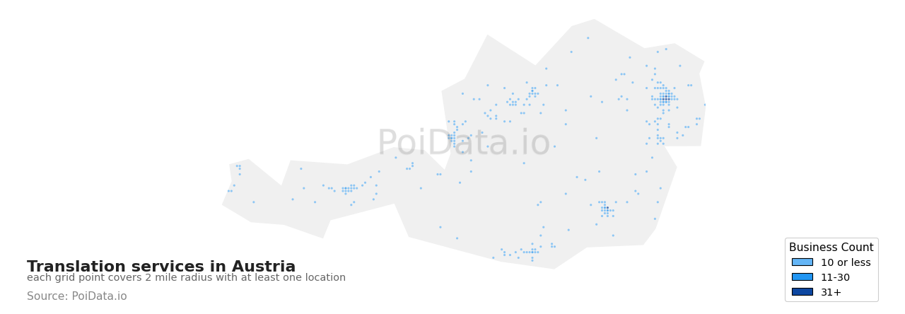 Translation service density map for Austria