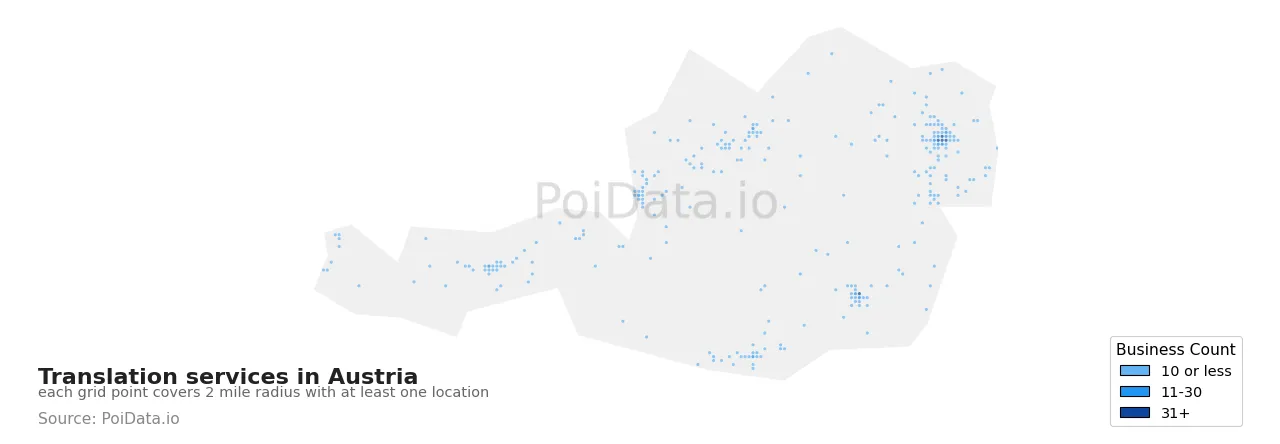 Translation service density map for Austria