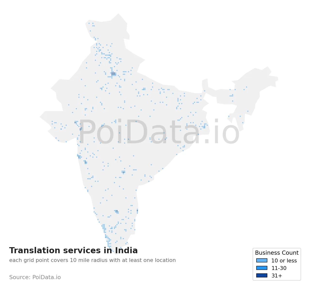 Translation service density map for India