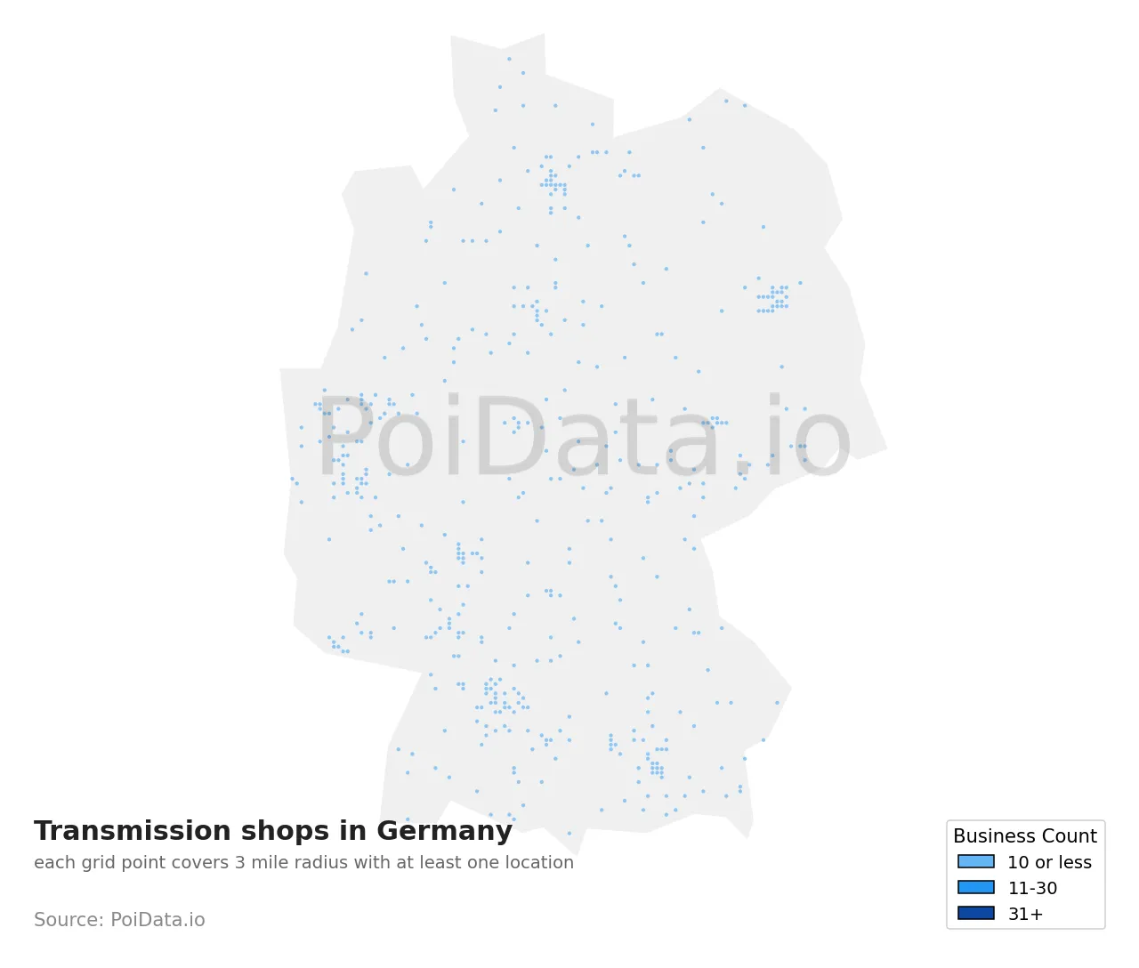 Transmission shop density map for Germany