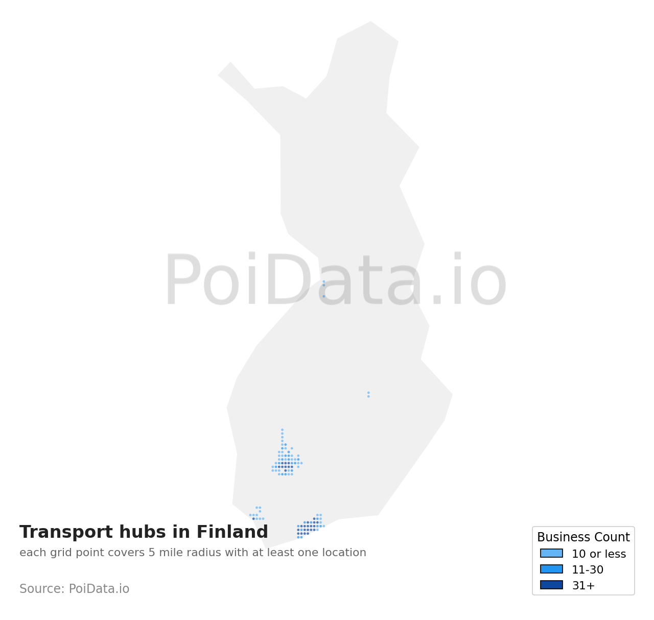 Transport hub density map for Finland