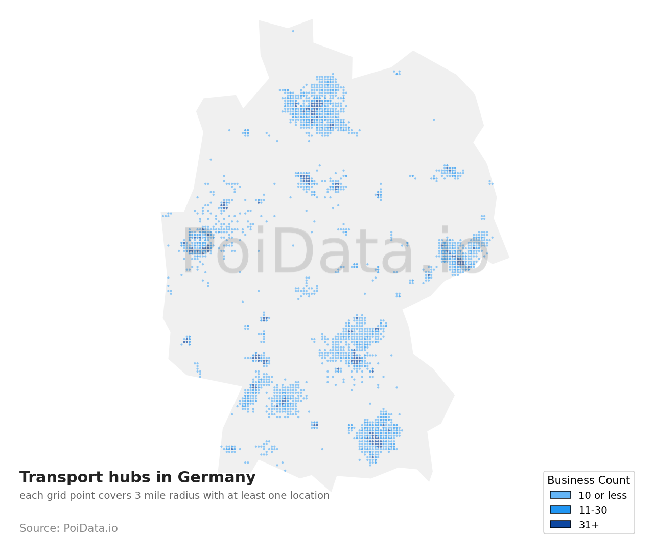 Transport hub density map for Germany