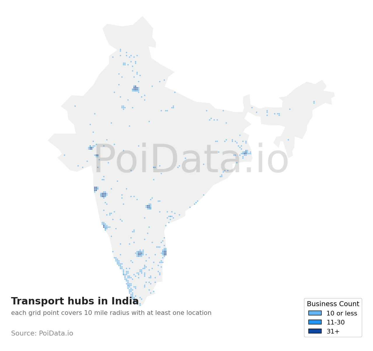 Transport hub density map for India