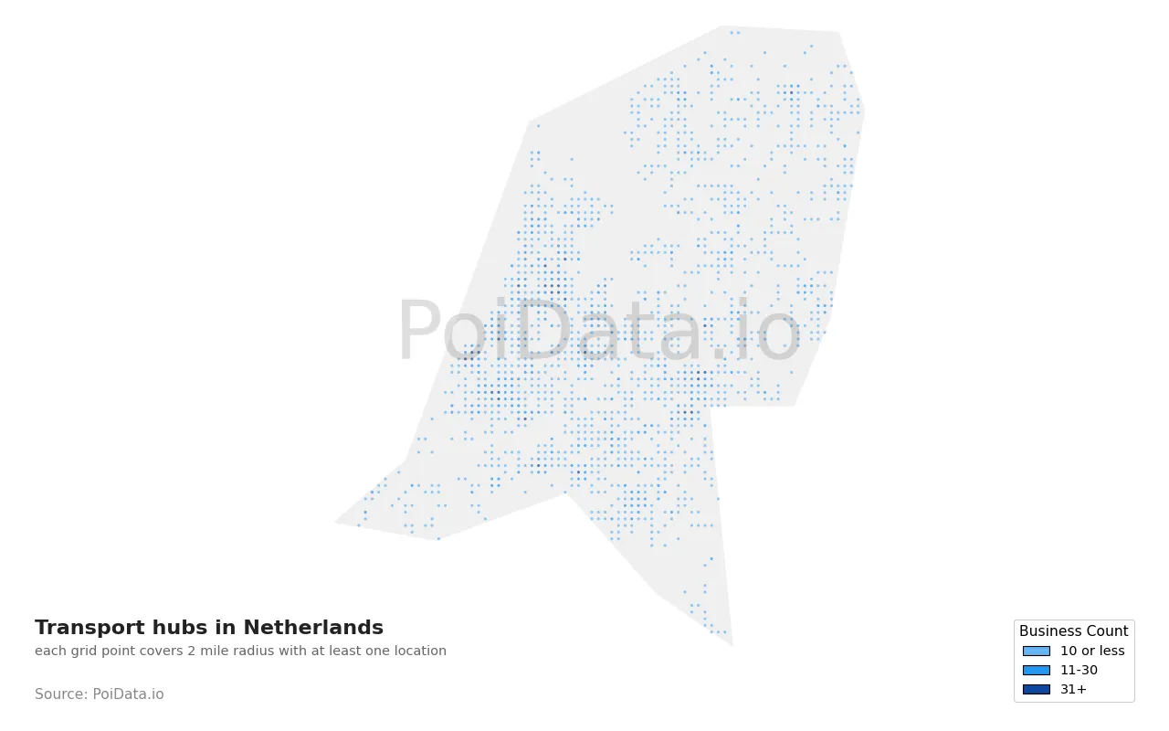 Transport hub density map for Netherlands