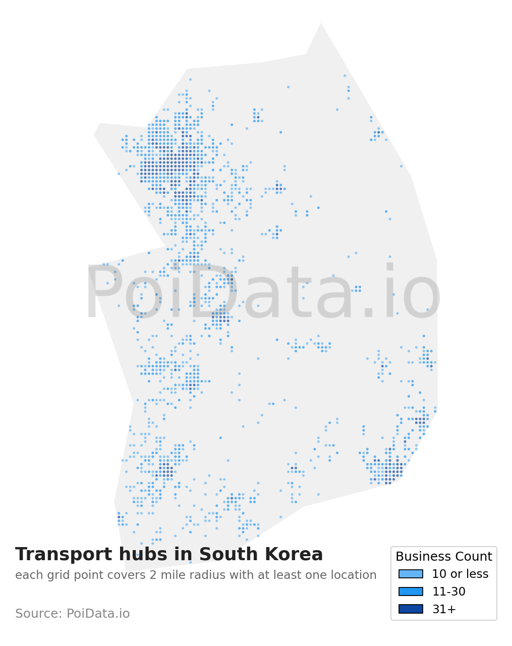 Transport hub density map for South Korea