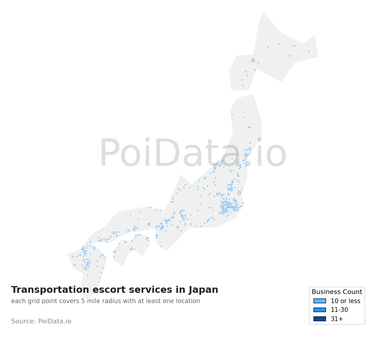 Transportation escort service density map for Tokyo, Japan