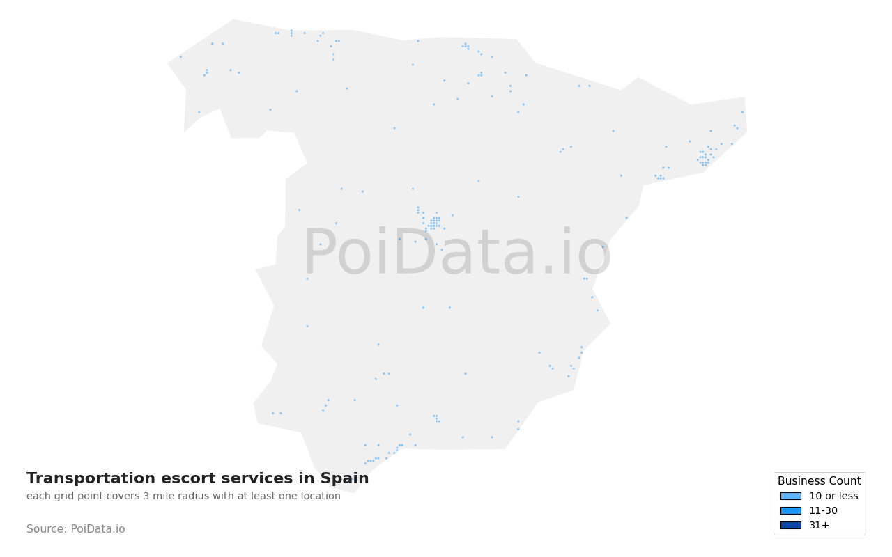 Transportation escort service density map for Spain