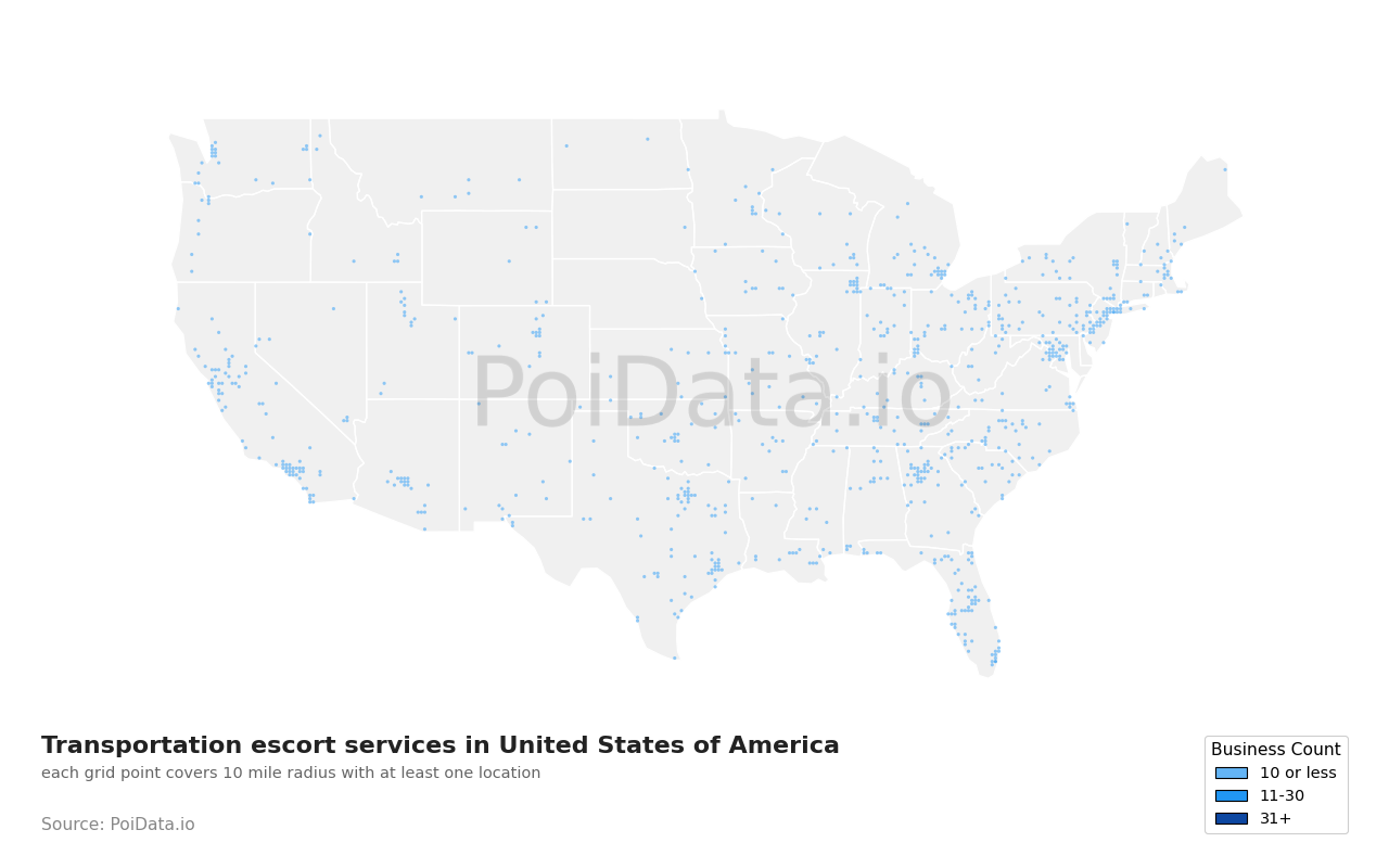 Transportation escort service density map for North Carolina, United States