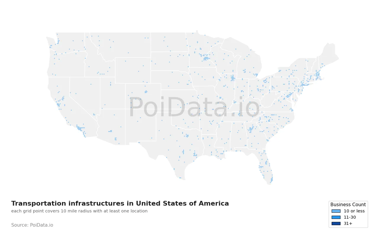 Transportation infrastructure density map for United States