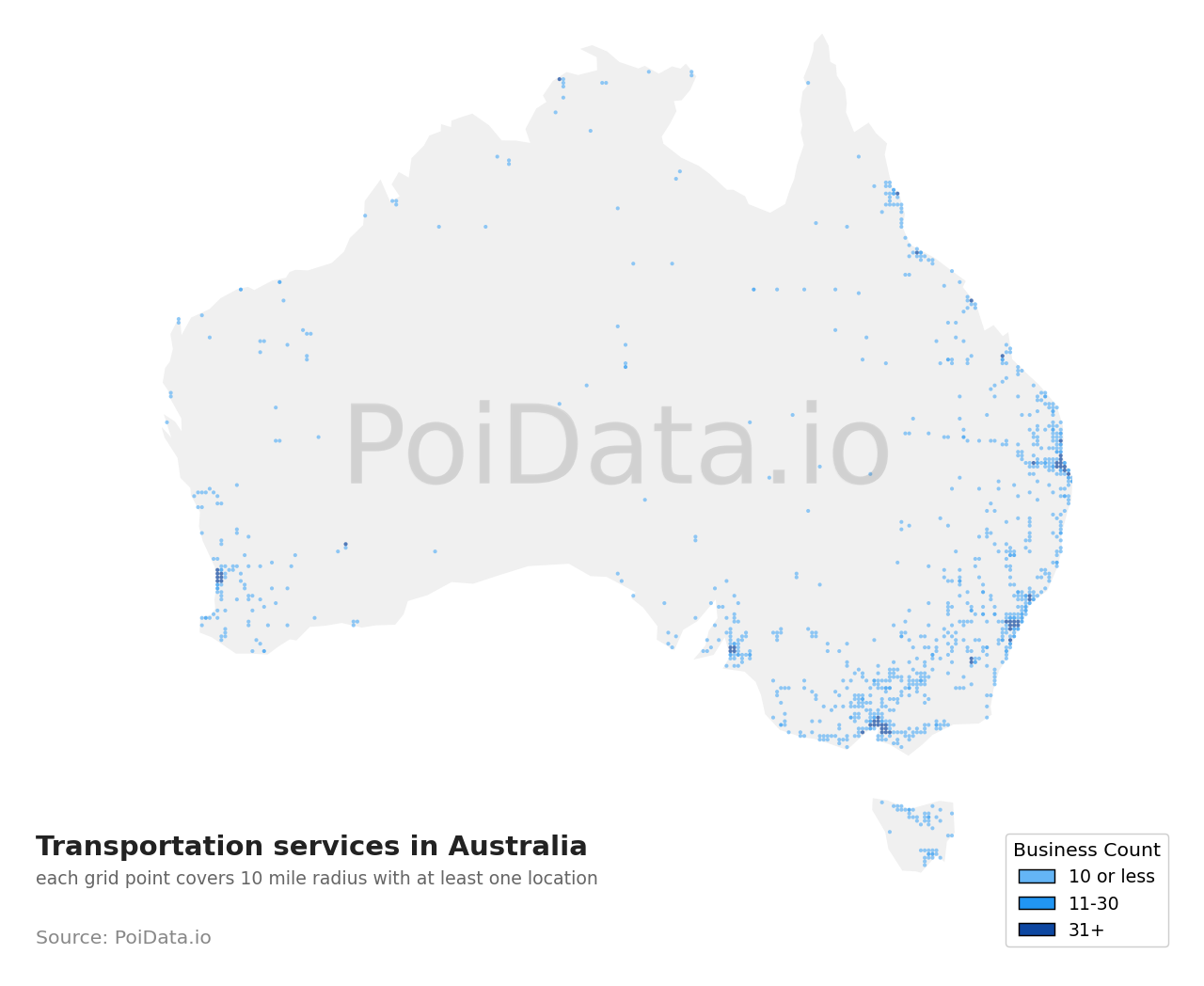 Transportation service density map for Australia