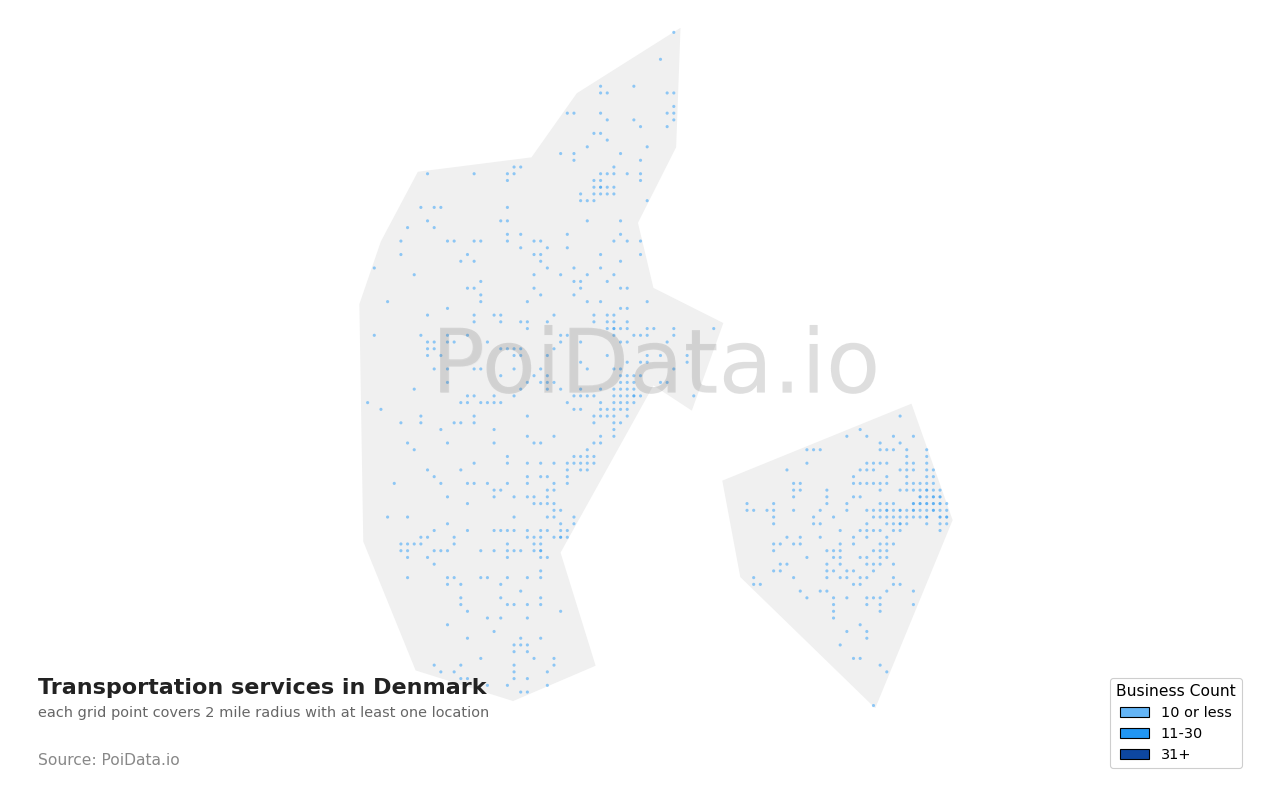 Transportation service density map for Denmark