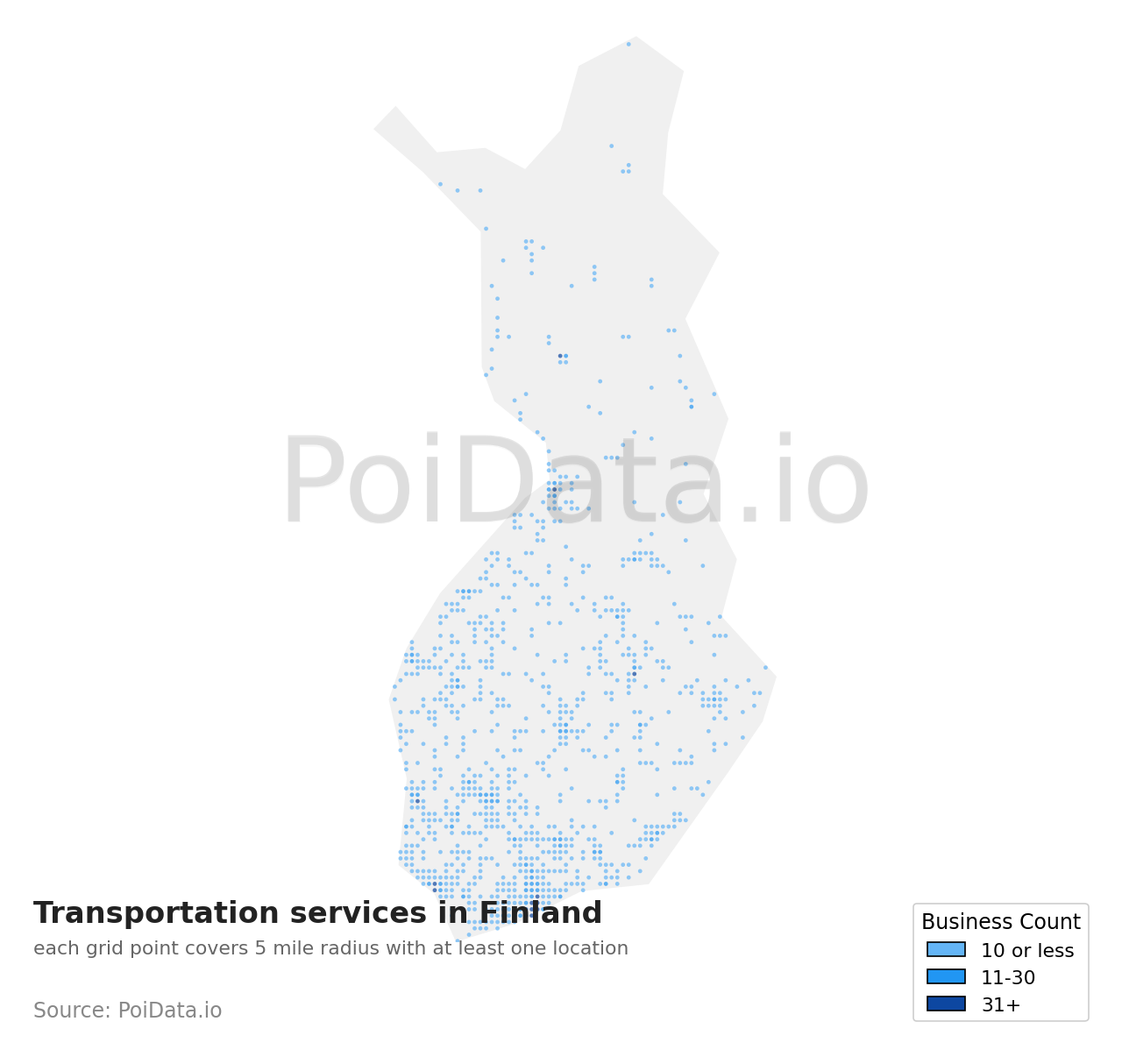 Transportation service density map for Finland