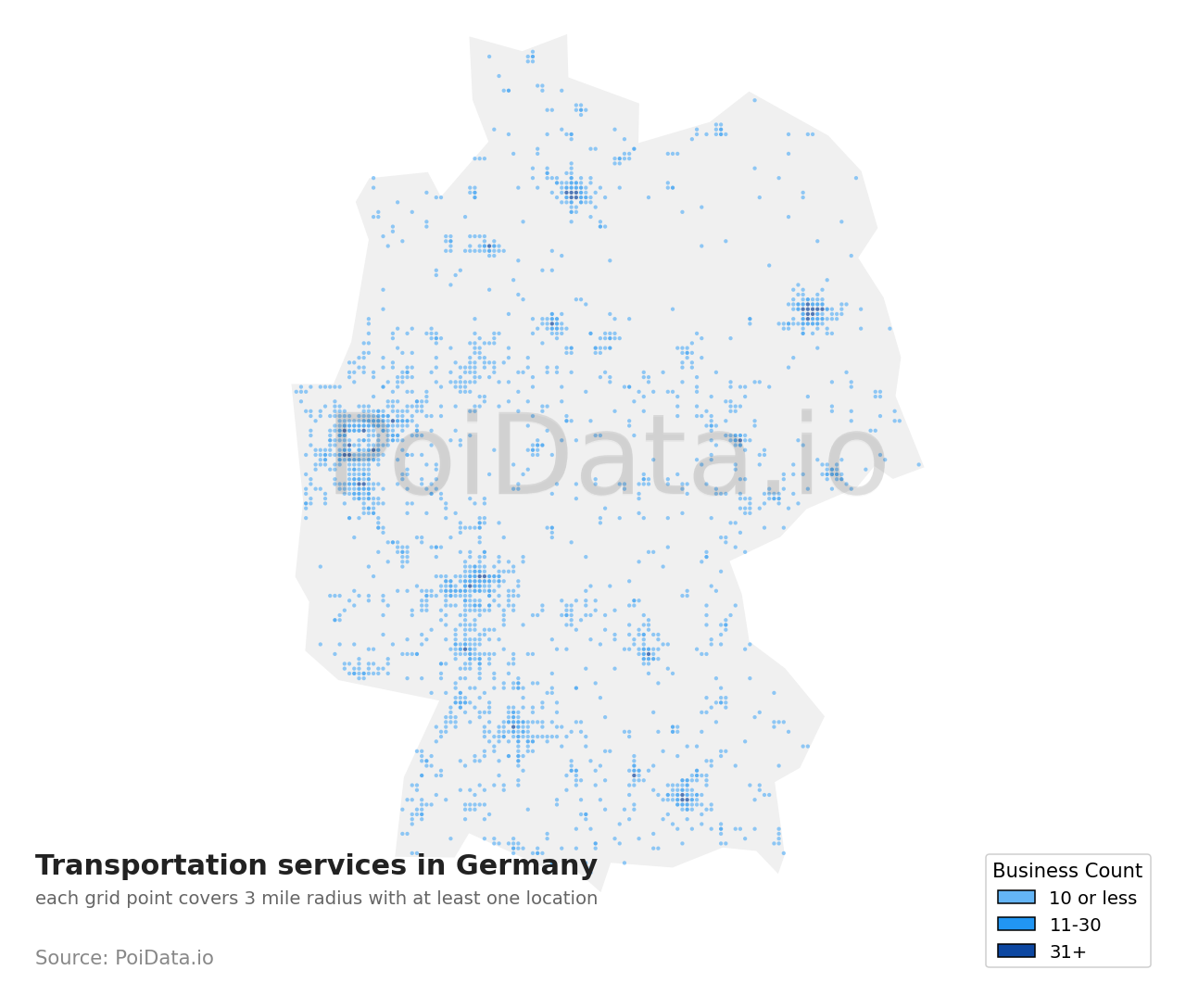 Transportation service density map for Germany