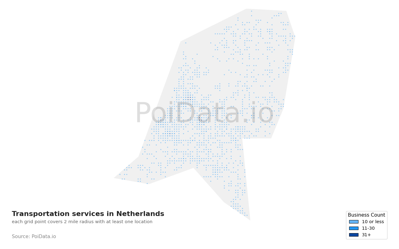 Transportation service density map for Netherlands