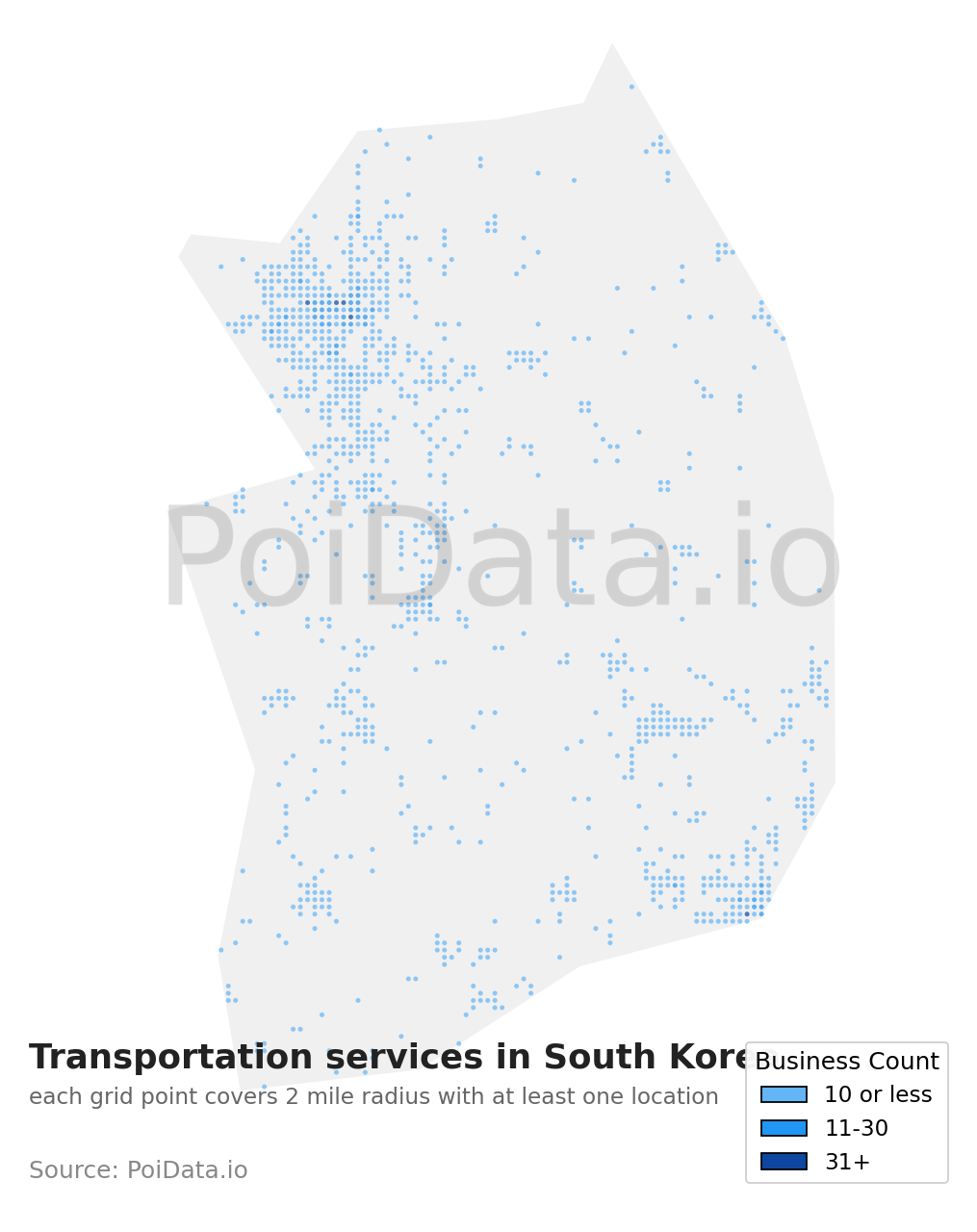 Transportation service density map for South Korea