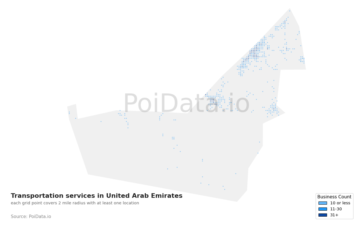 Transportation service density map for United Arab Emirates