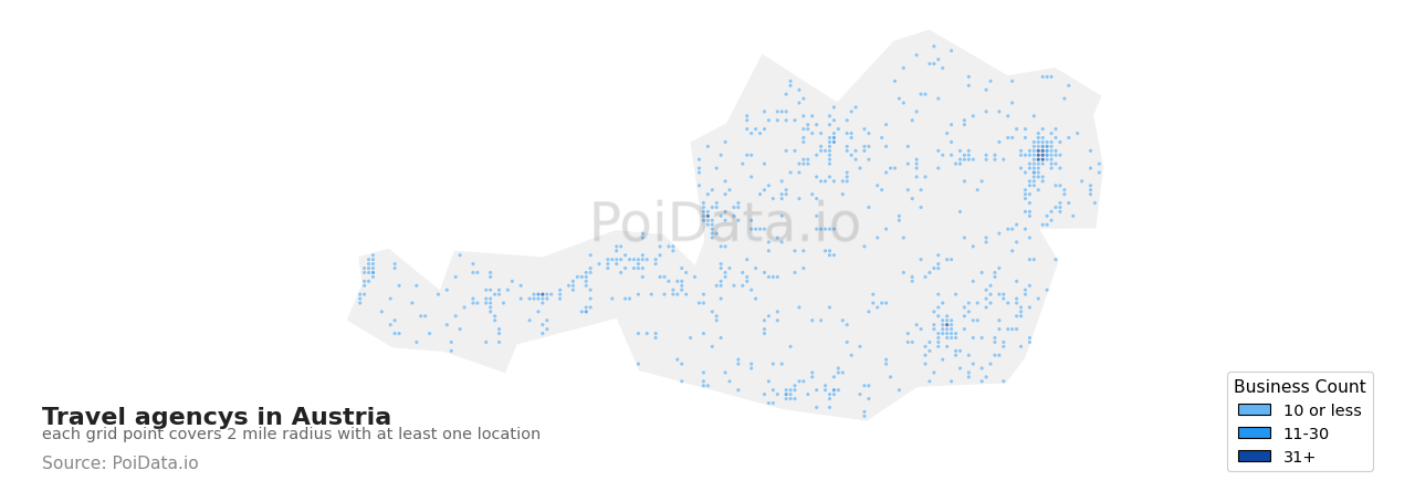 Travel agency density map for Austria