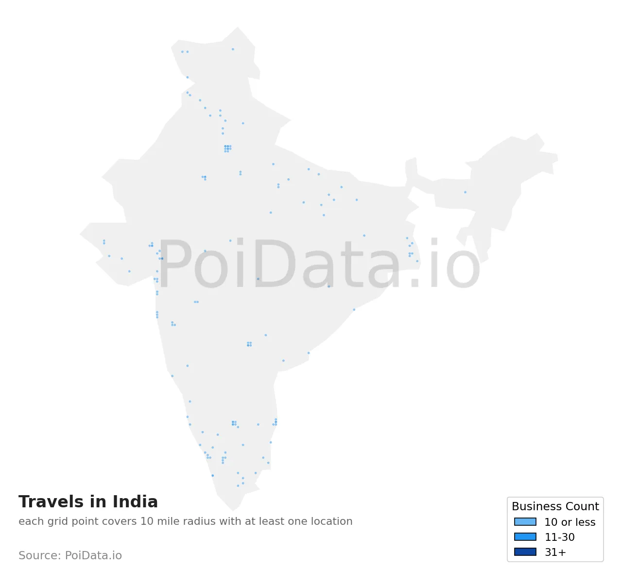 Travel density map for India