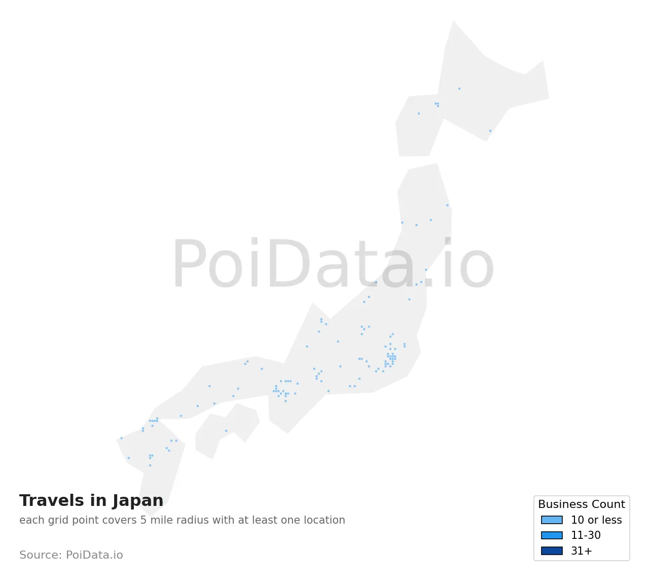 Travel density map for Japan