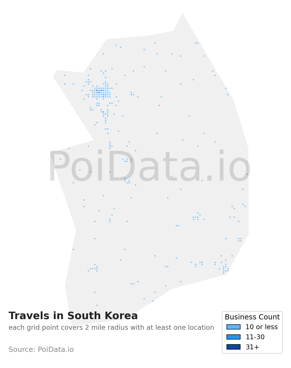 Travel density map for South Korea