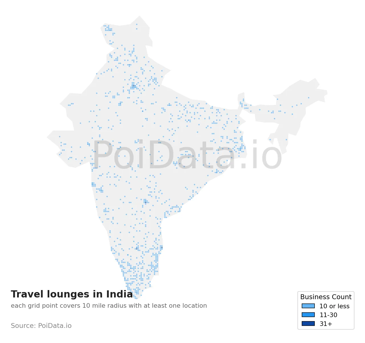 Travel lounge density map for India